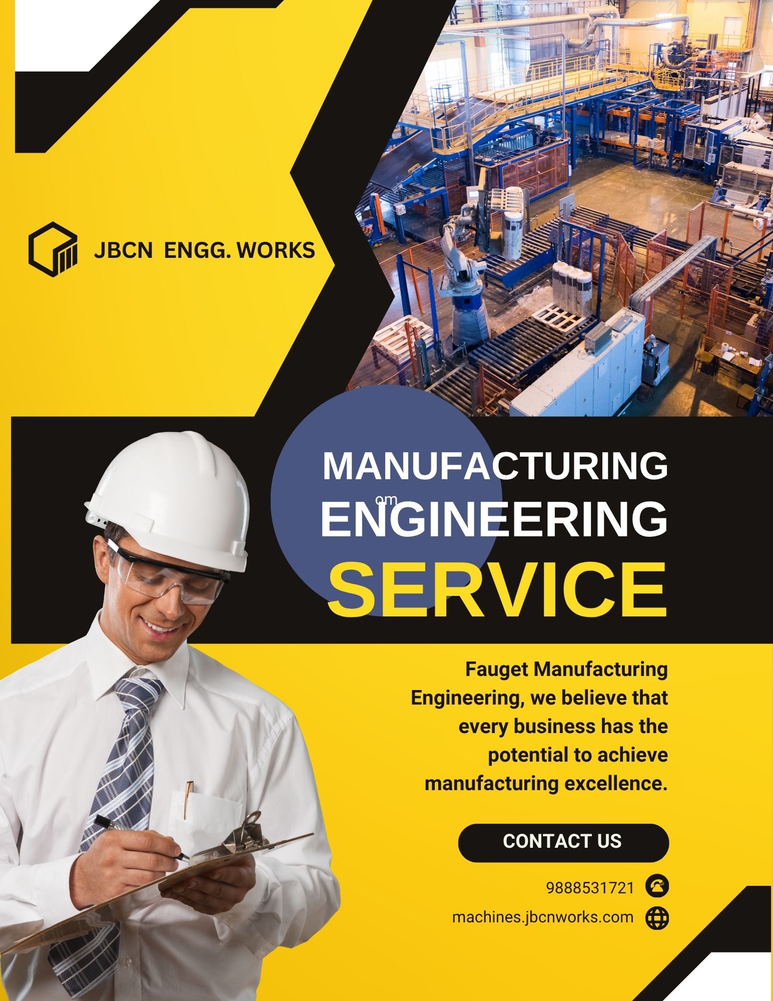 Yellow Modern Manufacturing Engineering Service Flyer